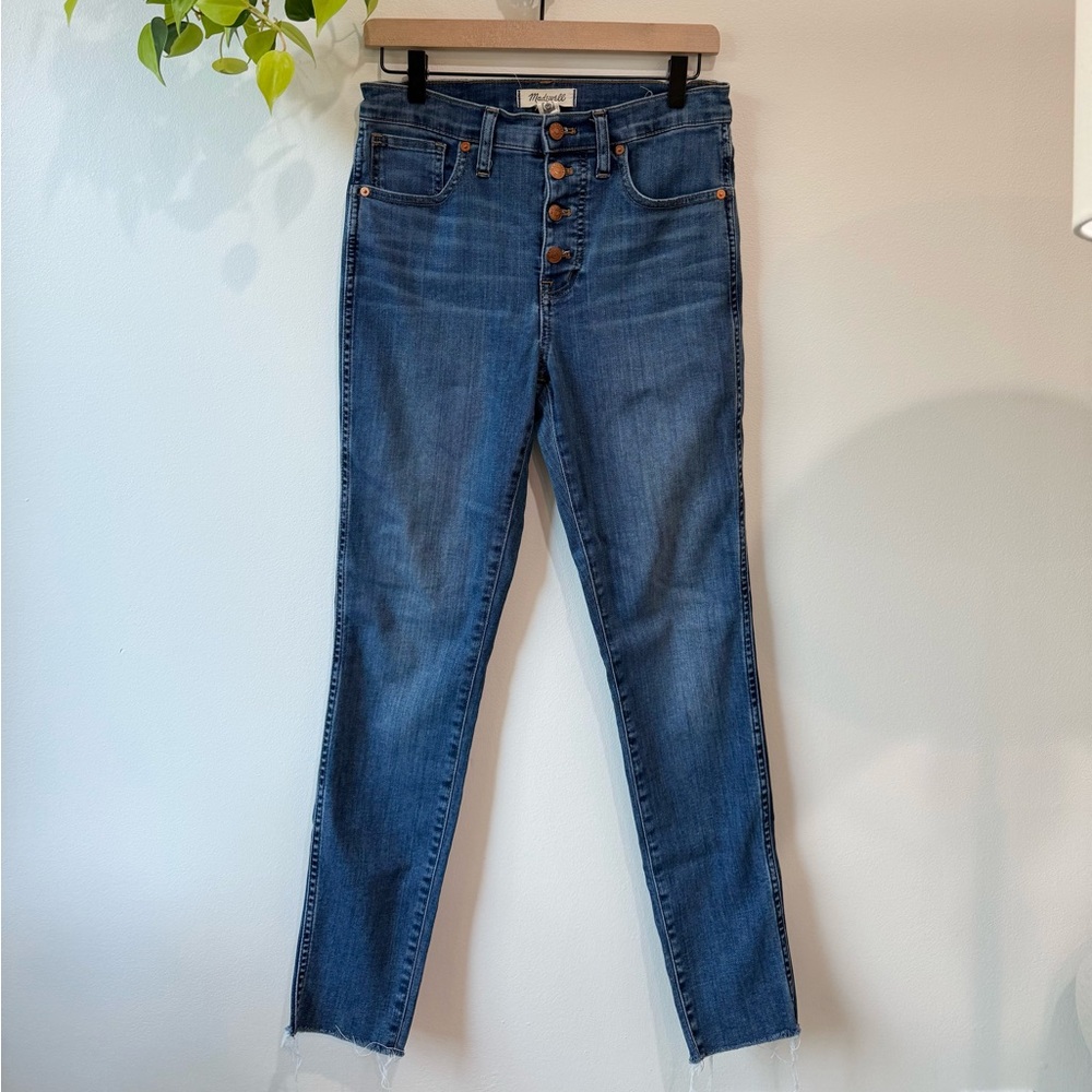 Madewell 10" High Rise Skinny Jeans Button Fly Raw Hem Blue‎ Denim Size 28